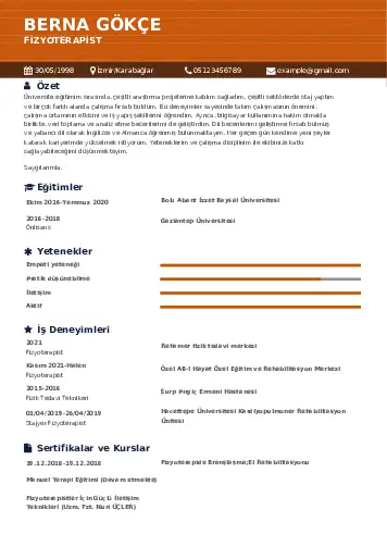 Fizyoterapist Cv Örnekleri cv indir